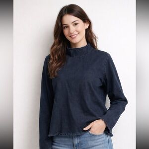 GAP Frayed Mock Necked Denim Top